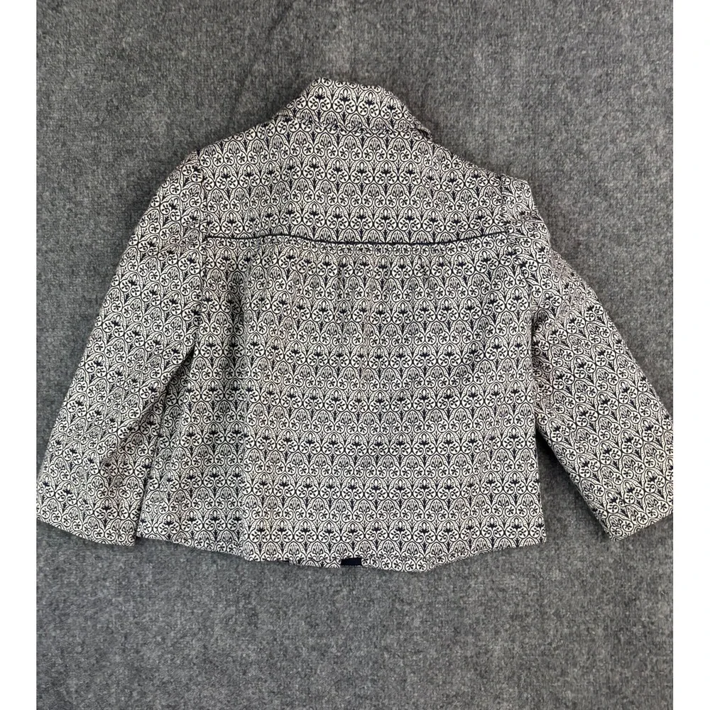Tory Burch Heidi‎ Jacquard Blazer Jacket Blue Beige Printed Cotton Blend Size 8